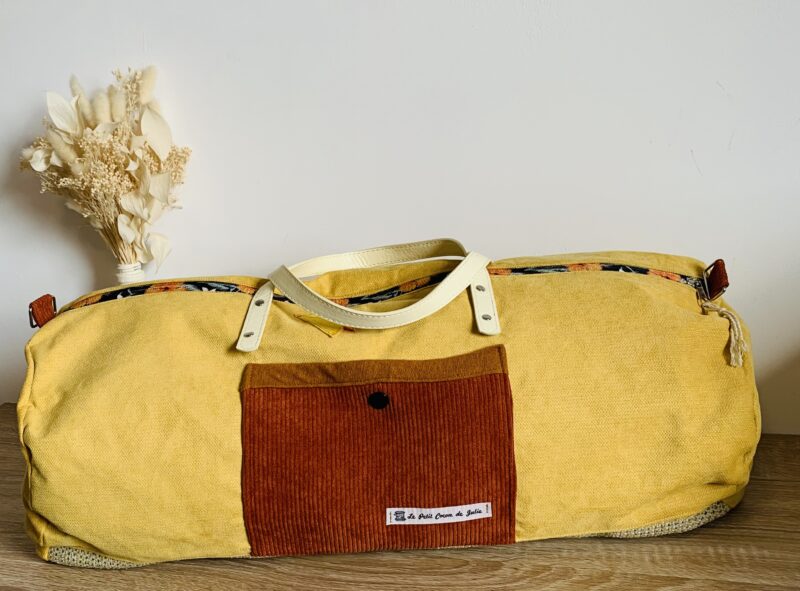 Sac de voyage jaune et rouille vintage – Image 2