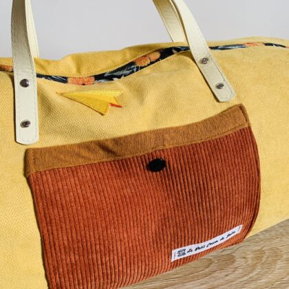 Sac de voyage jaune et rouille vintage
