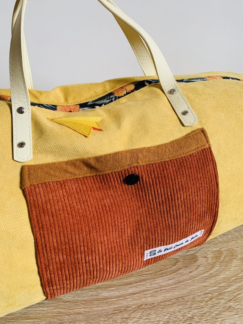 Sac de voyage jaune et rouille vintage